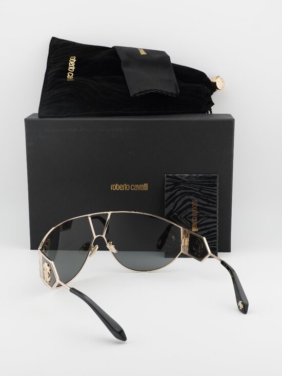 Roberto Cavalli SRC093 0300 Shield Sunglasses - Gold  / Smoke main image 6